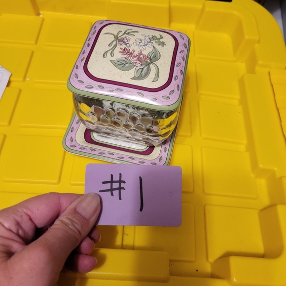 Vintage 3 piece collectable Party lite floral candle dish empty glass top - Picture 10 of 10